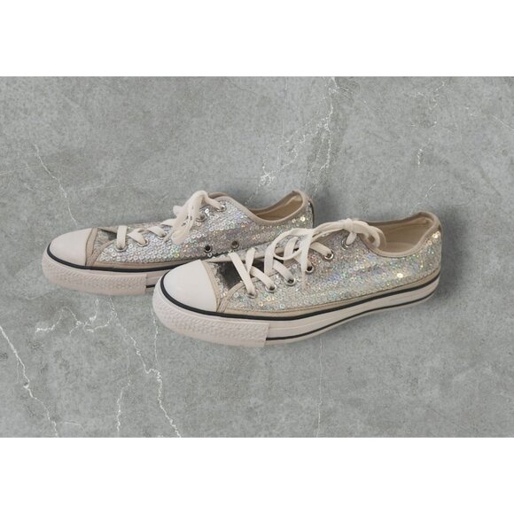 Converse Chuck Taylor All Star Silver Sequin Sneakers Women 9 Men 7 - Picture 1 of 8